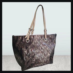 Michael Kors Jet Set Mirror Tote, Bronze with tan leather shoulder straps EUC